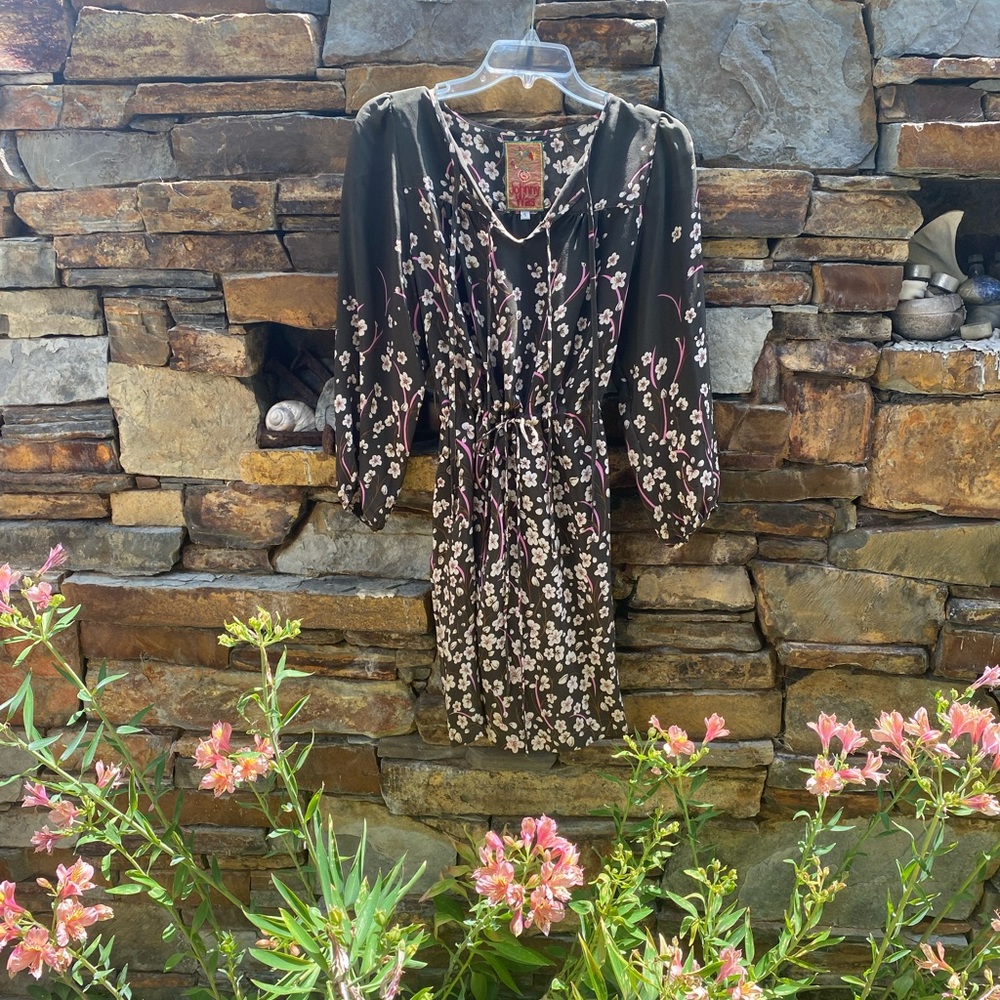 Johnny Was Brown Floral Dress with Pink and White Accents
